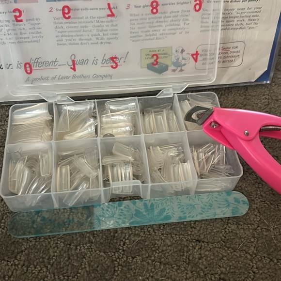 Other - Clear press-on nails, Pink Nail Clipper & Blue Glass File